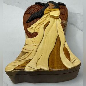Jewelry Memory Box Carver Dan Angel Puzzle Trinket Hand Carved Felt Lined 6.5"
